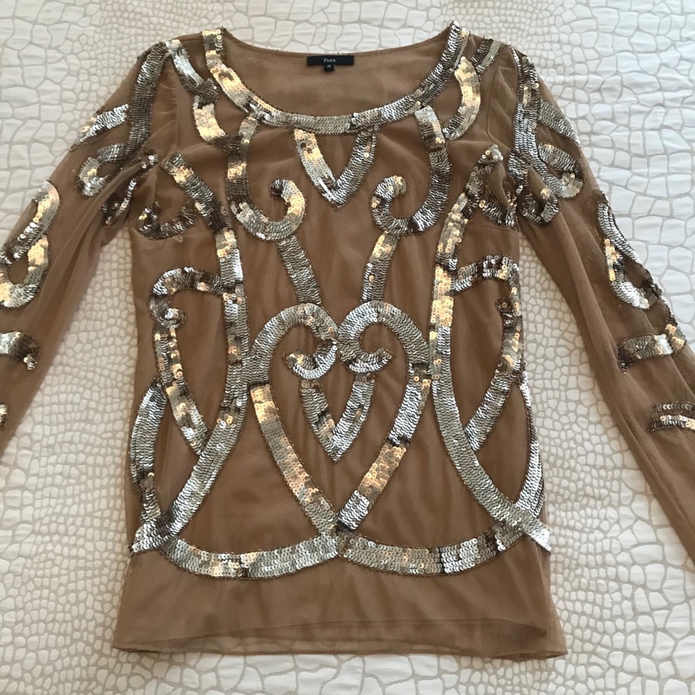 Mesh Sequin Long Sleeve Top